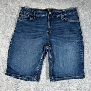 Calvin Klein Jeans Womens Size 12 Dark Wash Denim Bermuda Shorts Stretch Blue